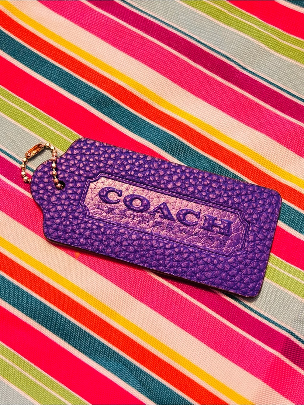 Coach XLarge From Terri Reloved Denim Purple Signature Tag Keychain/Bag Charm - Picture 4 of 9